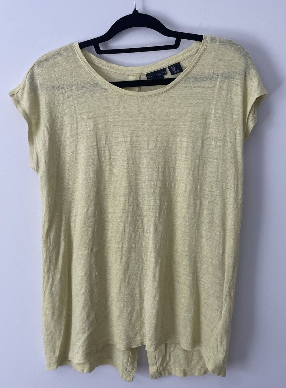Tahari Women’s 100% Linen Button Back Short Sleeve T Shirt Top Golden Yellow M
